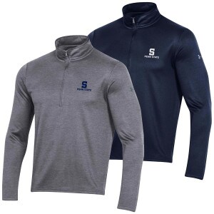 gray and navy Under Armour 1/4 zip long sleeves with block S Penn State